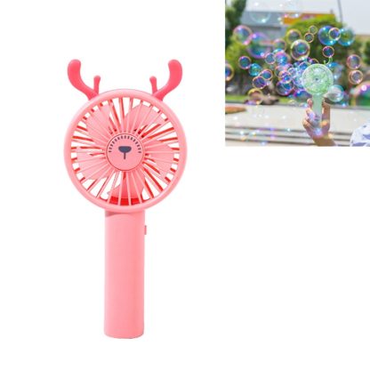 Outdoor Mini Portable USB Electric Fan Bubble Blowing Machine, Style:Fawn(Pink)