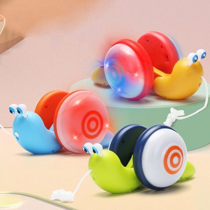 Pull String Cartoon Snail Dazzle Light Crawling Toddler Toy(Blue) - Image 2