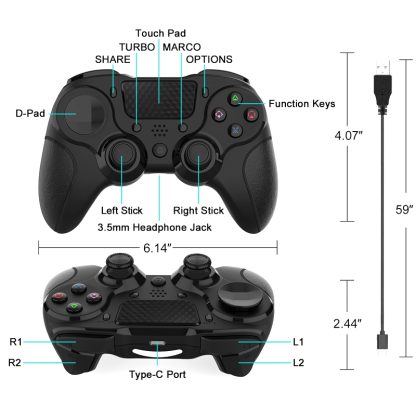 MB-P913 PC Six-Axis Somatosensory Back Key Programming Dual Vibration Bluetooth Gamepad For PS4 Pro(Black) - Image 3