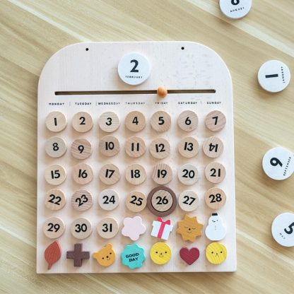 Children Room Wooden Perpetual Calendar Baby Cognitive Desktop Pendant, Spec: Beech GB - Image 2