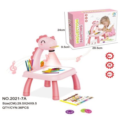 Children Multifunctional Projection Painting Toy Writing Board, wthout Watercolor Pen, Style: Dinosaur Pink - Image 2