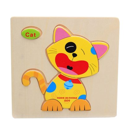 10 PCS Children Educational Toy Wooden Cartoon Jigsaw Puzzle(Cat)