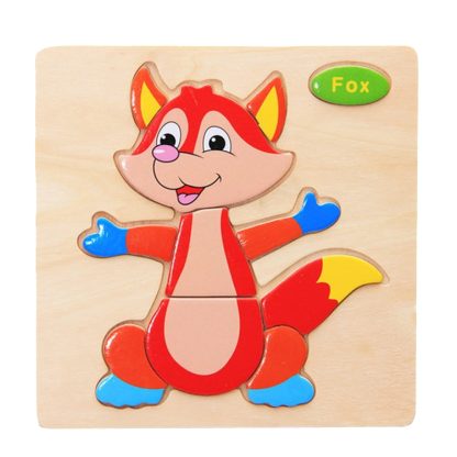 10 PCS Children Educational Toy Wooden Cartoon Jigsaw Puzzle(Fox)