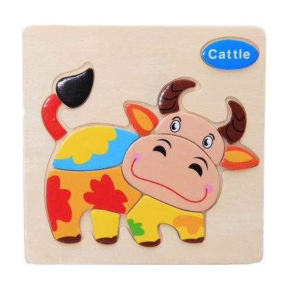 10 PCS Children Educational Toy Wooden Cartoon Jigsaw Puzzle(Cow)