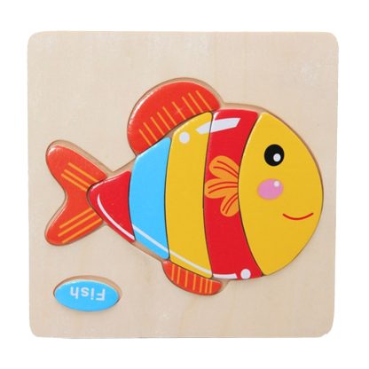 10 PCS Children Educational Toy Wooden Cartoon Jigsaw Puzzle(Fish)