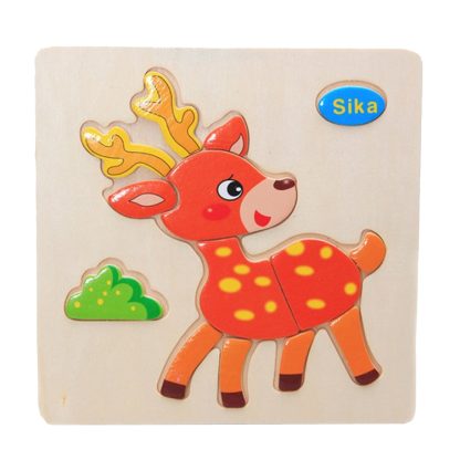 10 PCS Children Educational Toy Wooden Cartoon Jigsaw Puzzle(Deer)