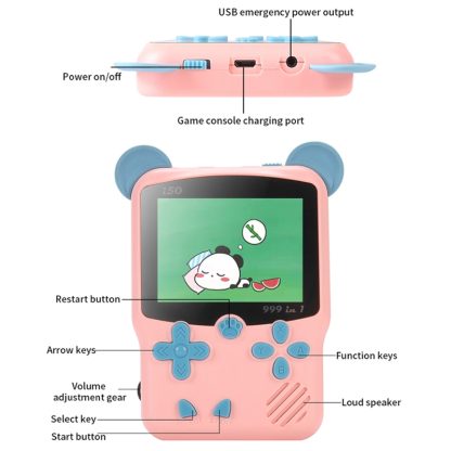 I50 999 in 1 Children Cat Ears Handheld Game Console, Style: Doubles (Orange) - Image 3