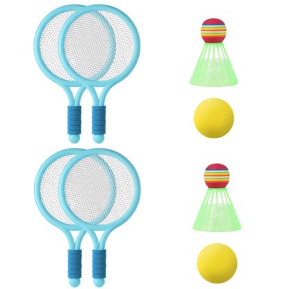 2 Pairs Children Badminton Tennis Racket Outdoor Sports With Two Balls(Blue)