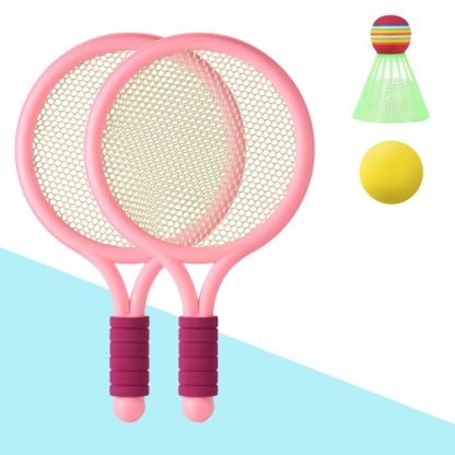 2 Pairs Children Badminton Tennis Racket Outdoor Sports With Two Balls(Pink) - Image 2