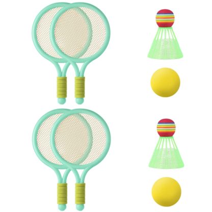 2 Pairs Children Badminton Tennis Racket Outdoor Sports With Two Balls(Green)