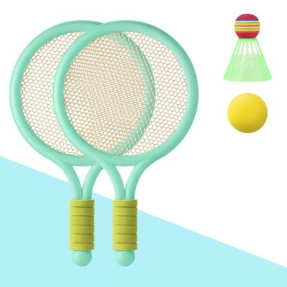 2 Pairs Children Badminton Tennis Racket Outdoor Sports With Two Balls(Green) - Image 2