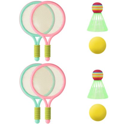 2 Pairs Children Badminton Tennis Racket Outdoor Sports With Two Balls(Pink Green)