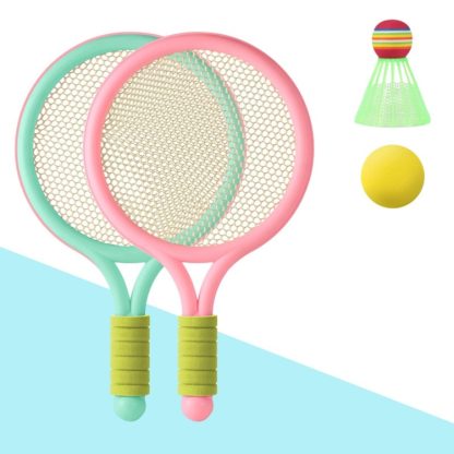 2 Pairs Children Badminton Tennis Racket Outdoor Sports With Two Balls(Pink Green) - Image 2