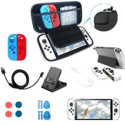 Game Console Crystal Shell Remote Sensing Cap Tempered Film Storage Bag Set For Switch OLED Console White Storage Bag 16