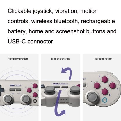 8Bitdo SN30ProG Vibration Burst Somatosensory Wireless Bluetooth Gamepad For Switch(Light Gray) - Image 3