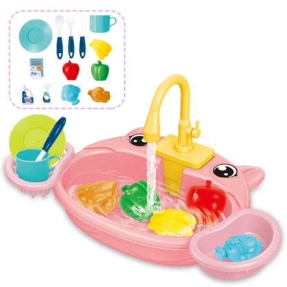 Children Kitchen Toys Electric Circulating Water Dishwasher, Color: Pink