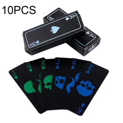 10 PCS Fluorescent PVC Skull Playing Cards Waterproof  Playing Cards,Size: 3.2 x 8.7cm  Blue+Green