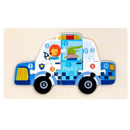 3 PCS Three-dimensional Buckle Traffic Puzzle Cognitive Puzzle Wooden Toy(Police)