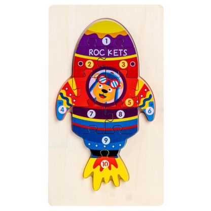 3 PCS Three-dimensional Buckle Traffic Puzzle Cognitive Puzzle Wooden Toy(Rocket)