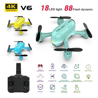 V6 Mini 4K HD Dual Camera Remote Control Aircraft Optical Flow Positioning Quadcopter with a Battery(Blue) - Image 2