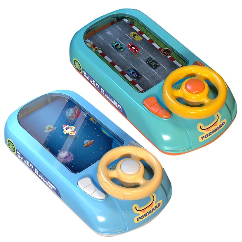 Children Steering Wheel Simulation Driving Toy Educational Electric Desktop Game Machine, Style: USB Edition (Blue) - Image 2