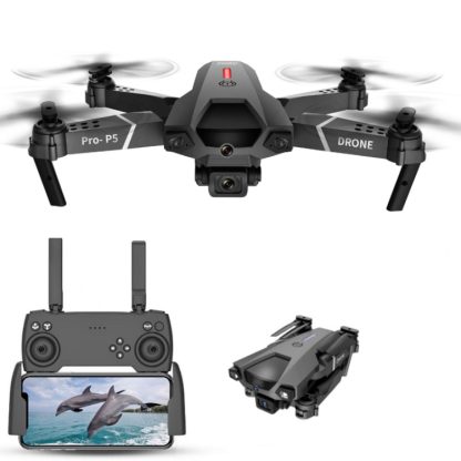 P5 Folding Avoid Obstacles UAV Four-Axis Remote Control Aircraft, Color: Black Dual Camera