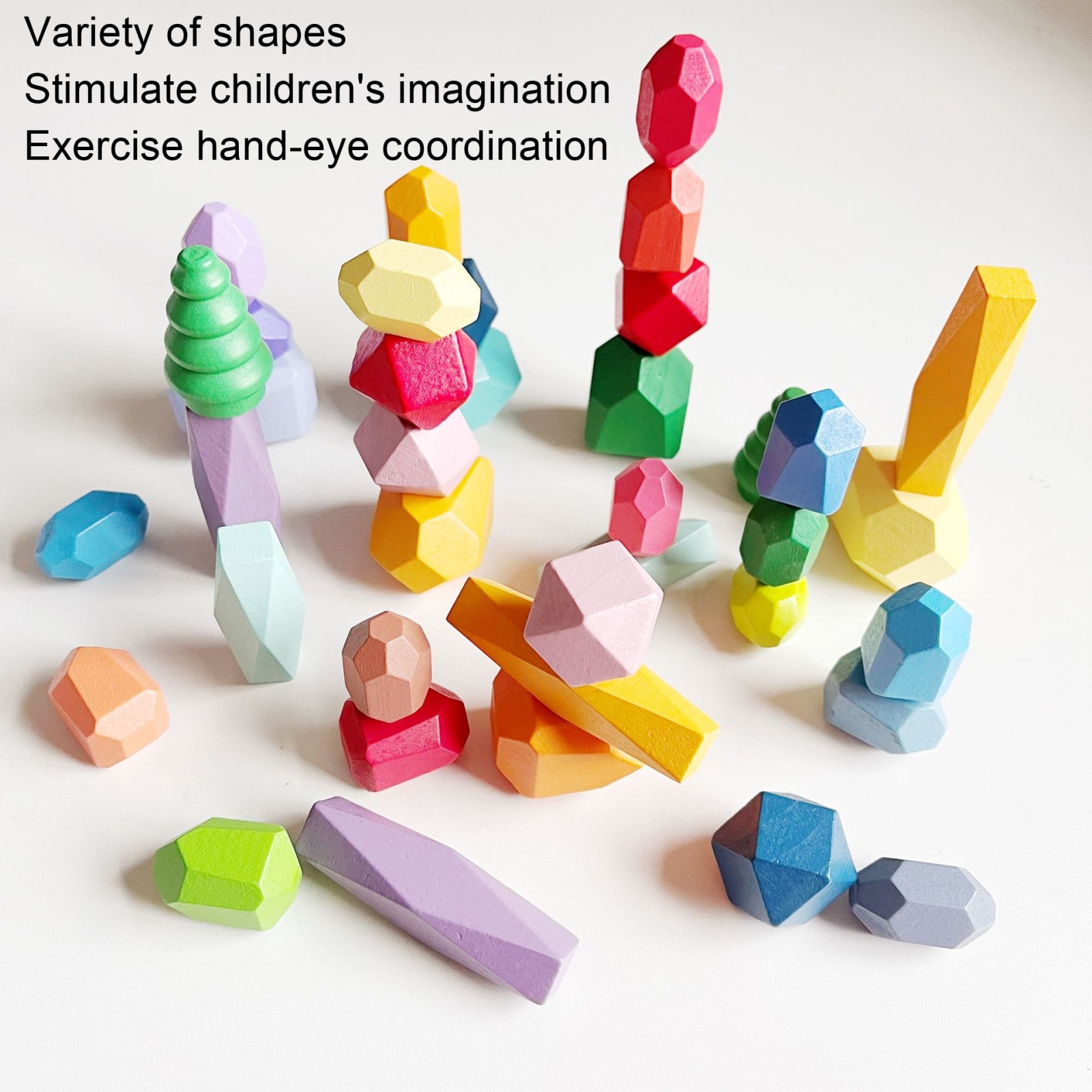10 Grains Pine Color Children Early Teachings Stack Stone Building Blocks Wood Stack Stone Toys - Image 2