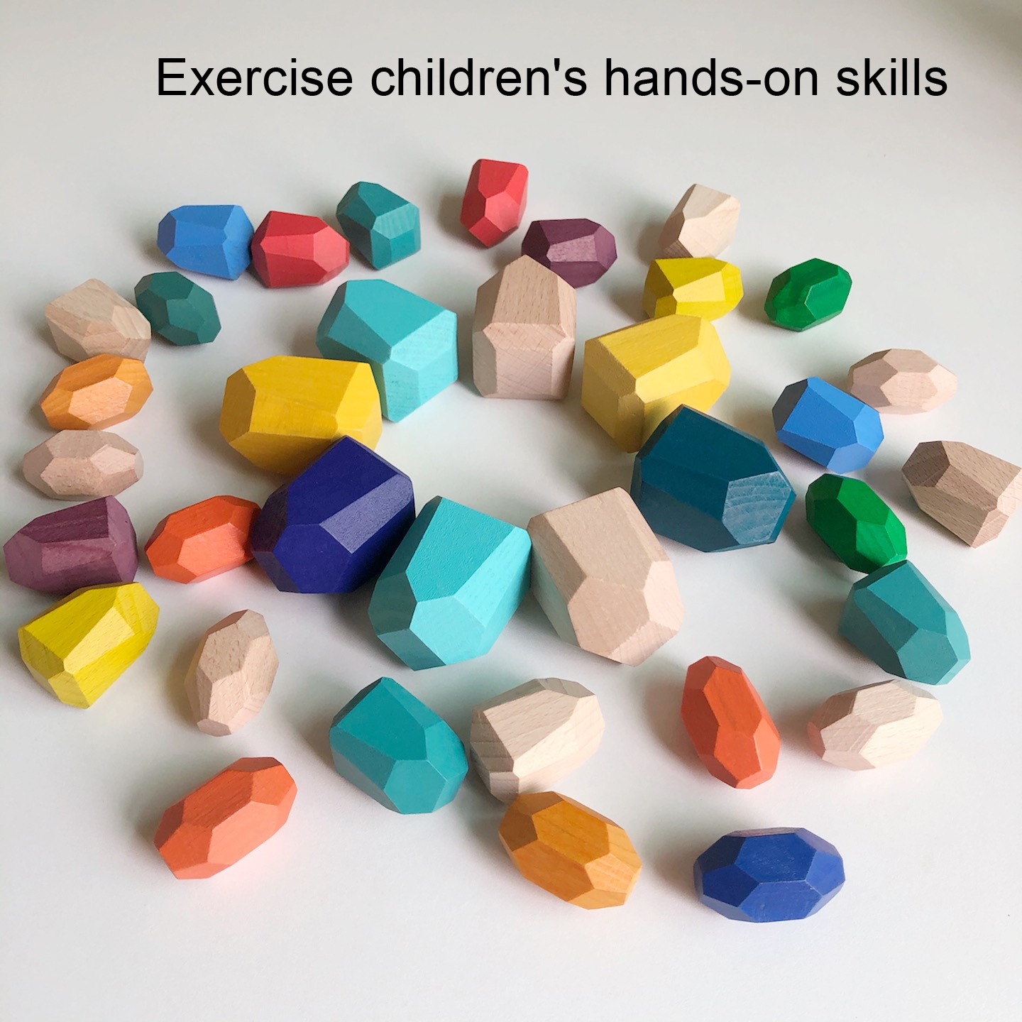 16 Grains Pine Original Color Children Early Teachings Stack Stone Building Blocks Wood Stack Stone Toys - Image 3