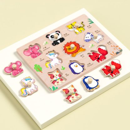 Mongolian Early Teachers Puzzle Blocks Shape Pairing Embedded Board, Style: Hand Grasp Animal