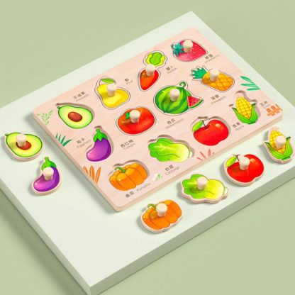 Mongolian Early Teachers Puzzle Blocks Shape Pairing Embedded Board, Style: Hand Grasp Fruit Vegetable