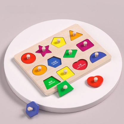 Mongolian Early Teachers Puzzle Blocks Shape Pairing Embedded Board, Style: 12 Hole Geometric Shape