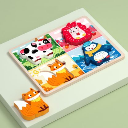 Mongolian Early Teachers Puzzle Blocks Shape Pairing Embedded Board, Style: Four Seasons Animal