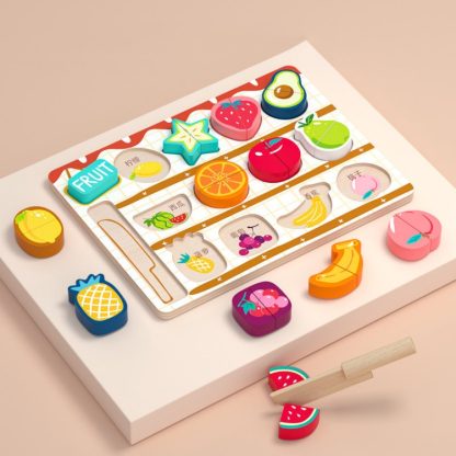 Mongolian Early Teachers Puzzle Blocks Shape Pairing Embedded Board, Style: Magnetic Fruits