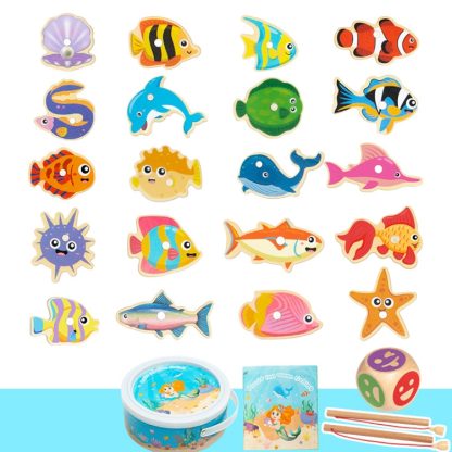 Wooden Magnetic Children Marine Fishing Puzzle Toys, Style: Barrel 20 Fish