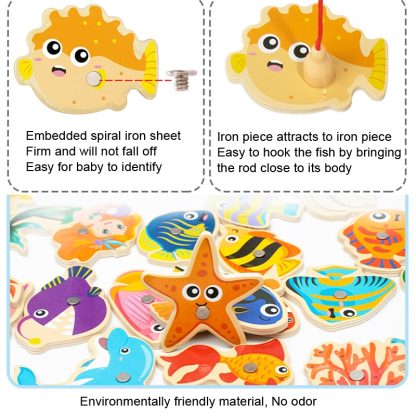 Wooden Magnetic Children Marine Fishing Puzzle Toys, Style: Barrel 20 Fish - Image 2