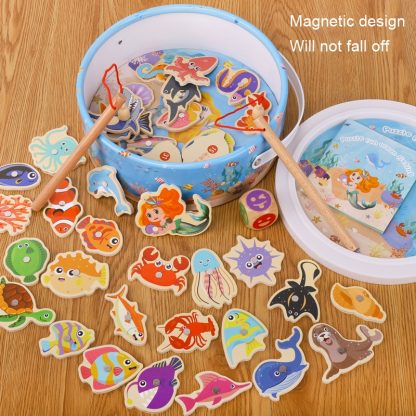 Wooden Magnetic Children Marine Fishing Puzzle Toys, Style: Barrel 20 Fish - Image 3