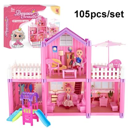 DSJ55-1 105pcs/set Children Passing Domestic Toy Doll House Princess Castle Set Simulation Disguise House