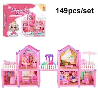 DSJ55-3 149pcs/set Children Passing Domestic Toy Doll House Princess Castle Set Simulation Disguise House