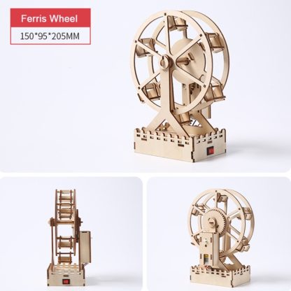 Wooden Mechanical Puzzle Toys Science Electric Assembling Toys ,Style: Ferris Wheel - Image 2