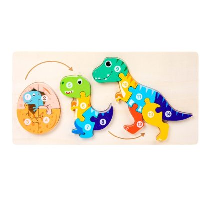 Wooden Animal Growth Process Evolution 3D Jigsaw Puzzle Toy Early Education Building Blocks(Dinosaur)