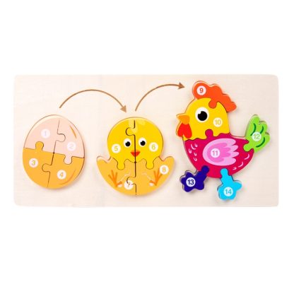 Wooden Animal Growth Process Evolution 3D Jigsaw Puzzle Toy Early Education Building Blocks(Chicken)