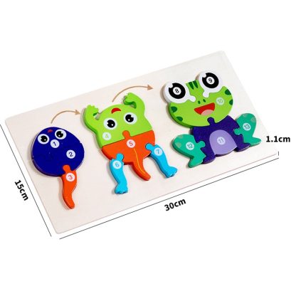 Wooden Animal Growth Process Evolution 3D Jigsaw Puzzle Toy Early Education Building Blocks(Frog) - Image 3