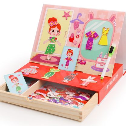 Drawer Type Double-sided Drawing Board Puzzle Magnetic Cartoon Dress Up Wooden Toys(Marine Life) - Image 2