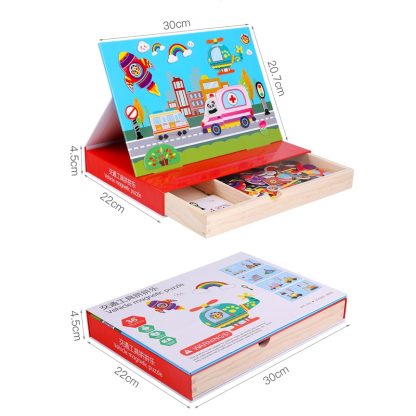 Drawer Type Double-sided Drawing Board Puzzle Magnetic Cartoon Dress Up Wooden Toys(Marine Life) - Image 3