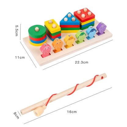 2-in-1 3D Magnetic Fishing Column Shape Matching Wooden Toys,Style: MZM - Image 2