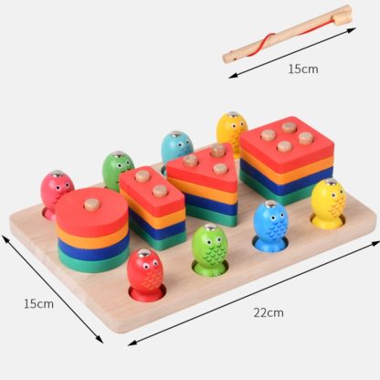 2-in-1 3D Magnetic Fishing Column Shape Matching Wooden Toys,Style: DQ - Image 3