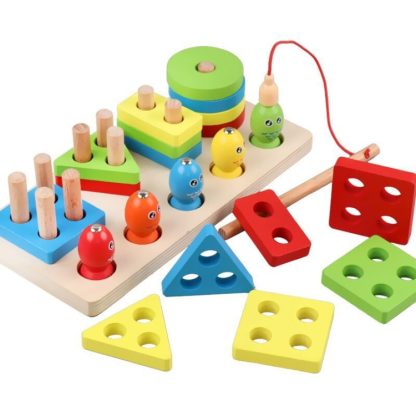 2-in-1 3D Magnetic Fishing Column Shape Matching Wooden Toys,Style: CC