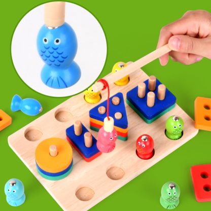 2-in-1 3D Magnetic Fishing Column Shape Matching Wooden Toys,Style: CC - Image 3