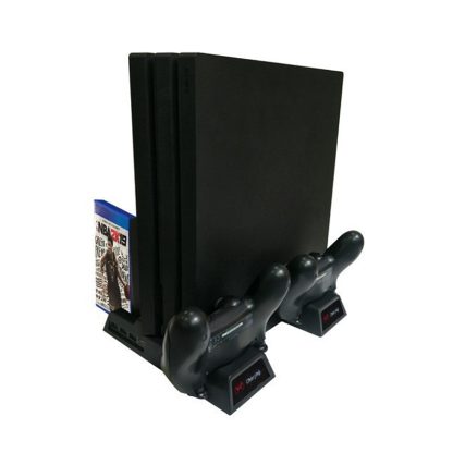 For PS4 / PS4 Slim / PS4 Pro Cooling Fan Stand Console Vertical Stand Cooler with Dual Controller Charger(Black) - Image 3