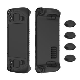 For Steam Deck Game Controller Soft Silicone Protective Cover Case With 4pcs Key Cap(Black)